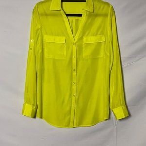 New York & Co.  Size Medium  Long sleeve button down blouse, in lime green.